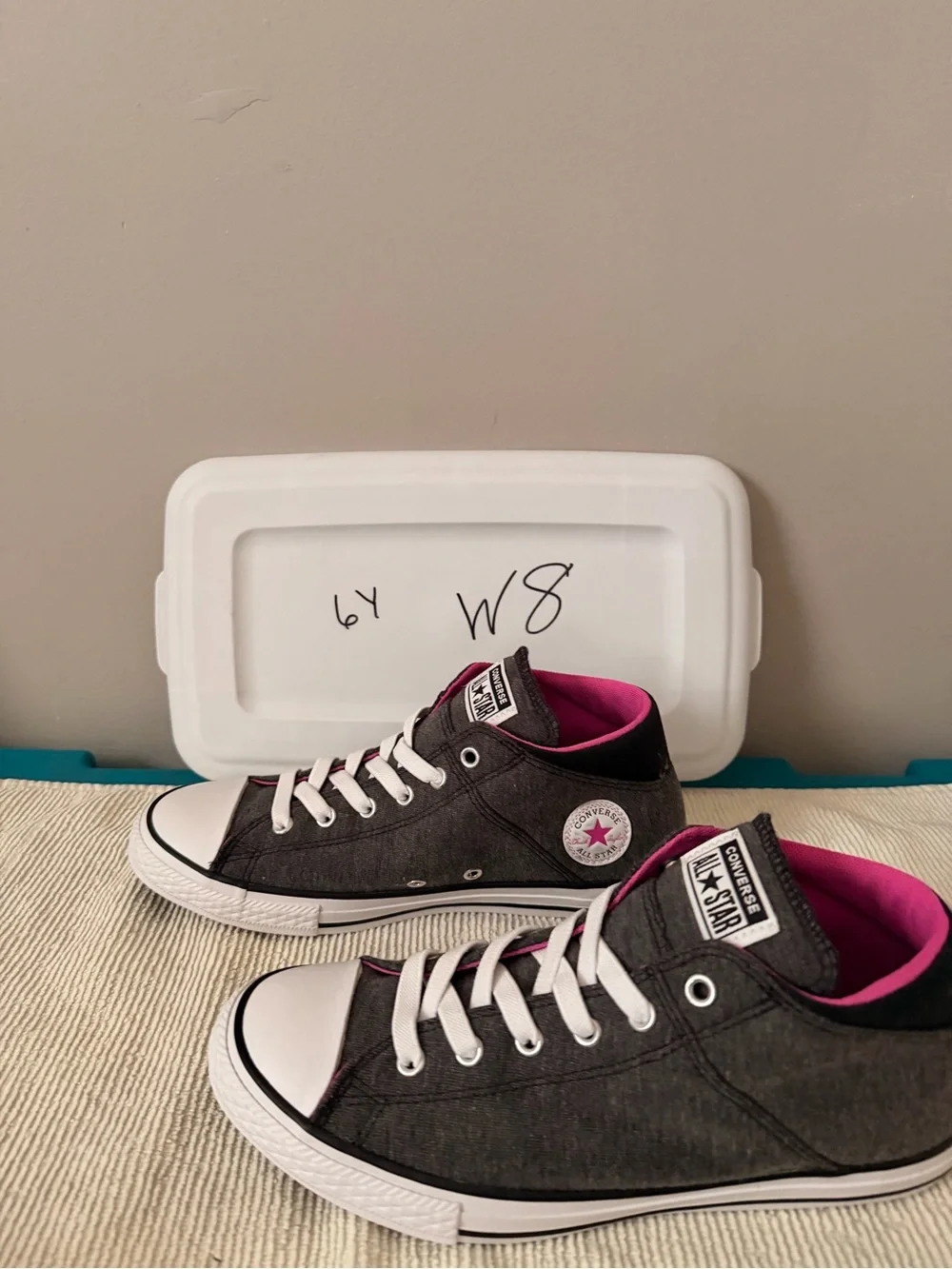 Converse Kids Black Canvas Sneakers with Pink Accent